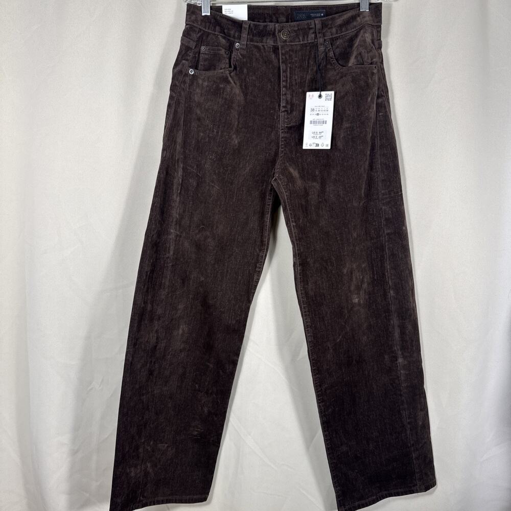Zara ZW Core Pant Womens 6 Brown Velvet Effect Cotton Balloon Leg Heritage Y2K